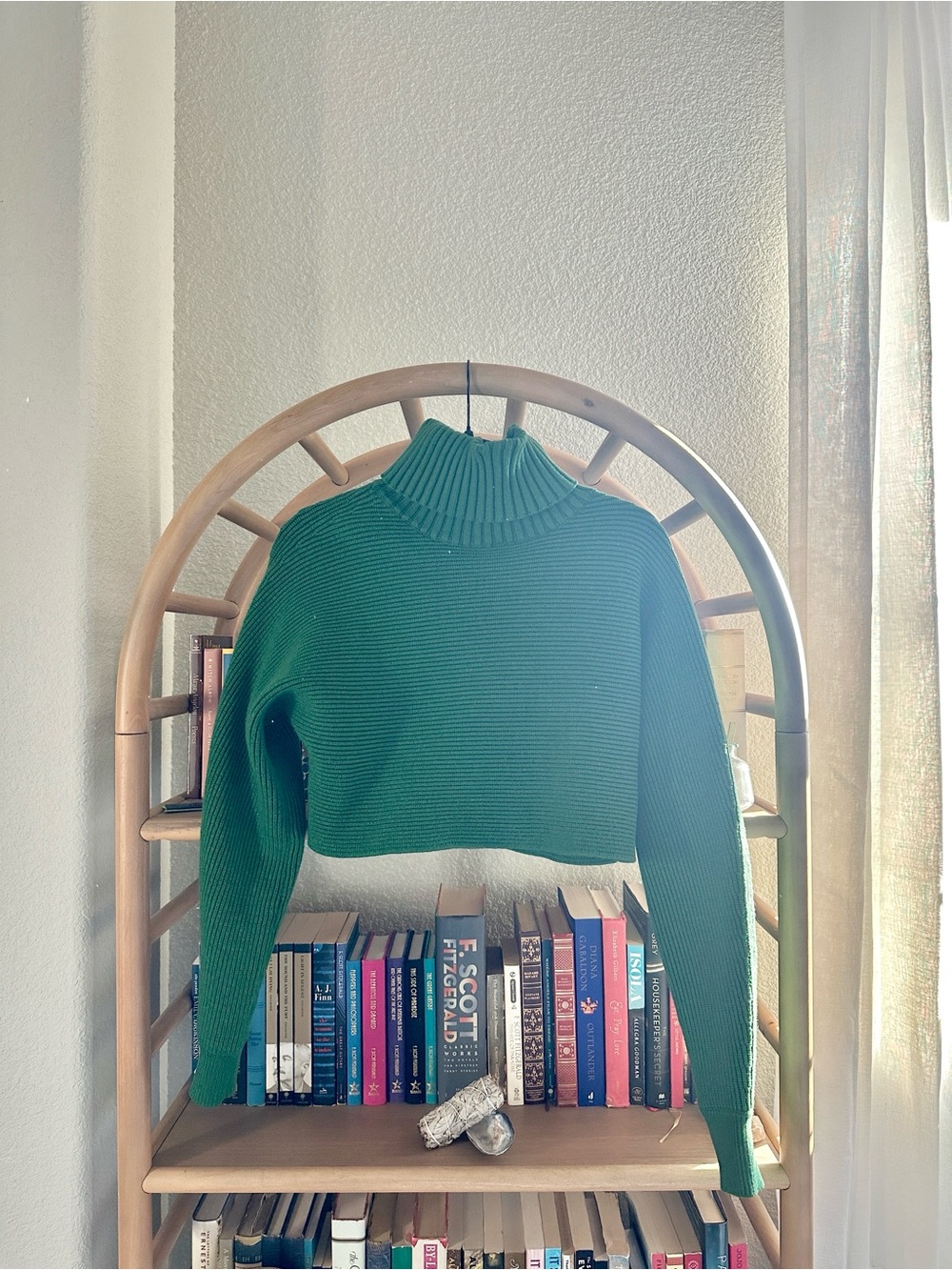House of Harlow 1960 Cropped Ribbed Turtleneck Sweater - Forest Green